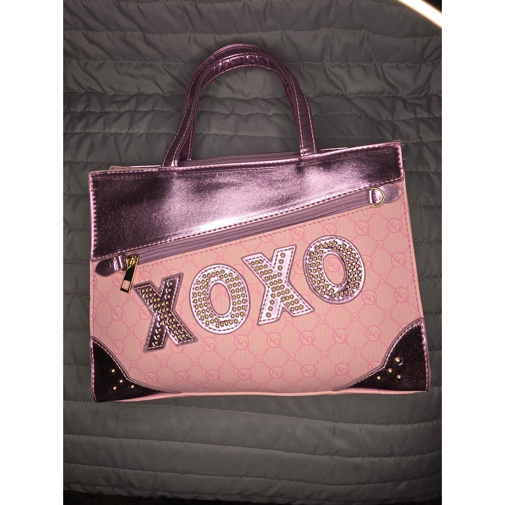 1050 XOXO Pink Monogram Satchel Bag Metallic Purple Trim Studded Y2K Handbag